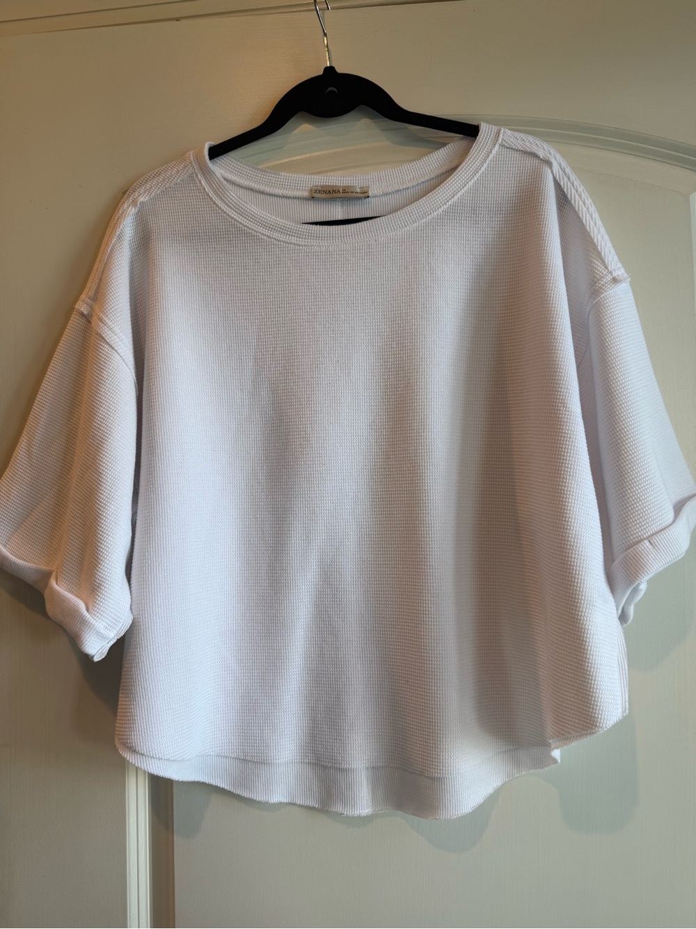 Zenana Outfitters White Waffle-Knit Boxy Short Sleeve Top